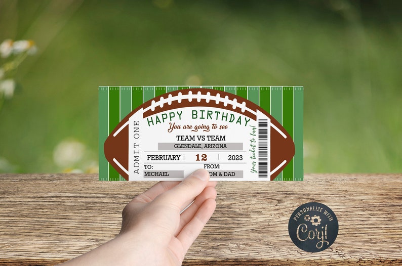 Birthday Ticket Template Football Ticket. Printable Birthday - Etsy