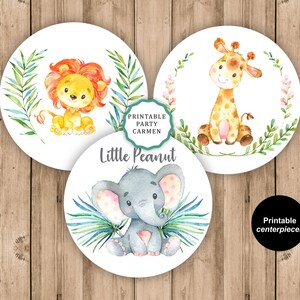 Jungle printable centerpieces, safari printable centerpieces, instant download, neutral baby shower decoration, neutral gender Baby Shower image 1