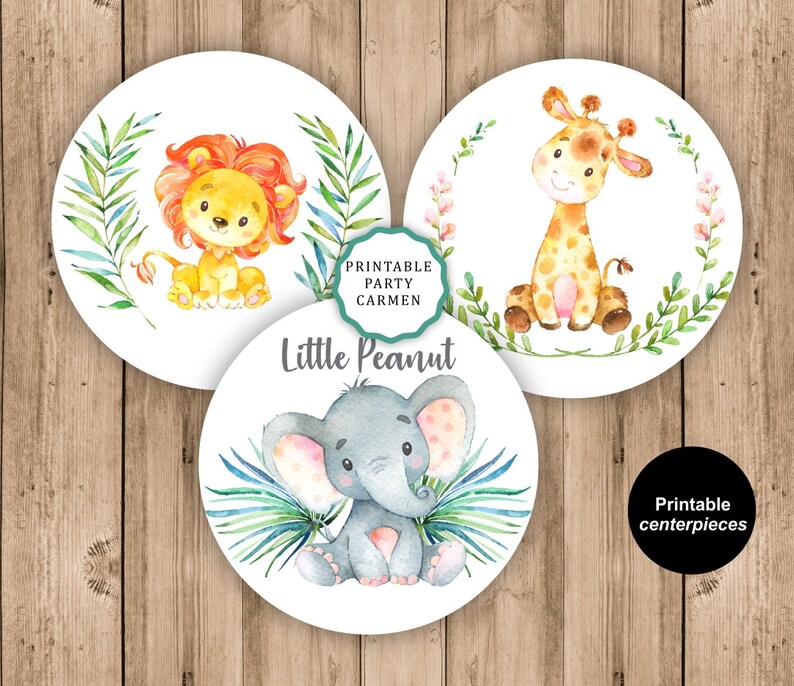 Jungle printable centerpieces, safari printable centerpieces, instant download, neutral baby shower decoration, neutral gender Baby Shower image 1