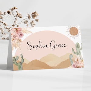 Modèle de marque-place pour baby shower dans le désert, cartes de visite imprimables pour baby shower bohème du sud-ouest des États-Unis BS08
