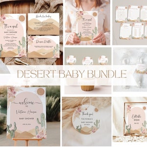 BUNDLE Gil Desert Baby Shower, modello di invito per baby shower a forma di cactus, set stampabile per baby shower in stile sud-occidentale per bambine, download immediato, BS08