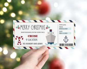 Christmas CRUISE trip Surprise Ticket, Christmas Cruise Voucher, Cruise Certificate Gift Ticket, Surprise Gift Voucher, Editable Template