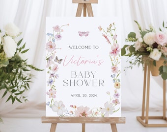 Wildflower Welcome Sign Template, Girl Baby in Bloom Shower Welcome Sign, Blush Pink Floral Baby Shower Welcome Sign, Printable Sign