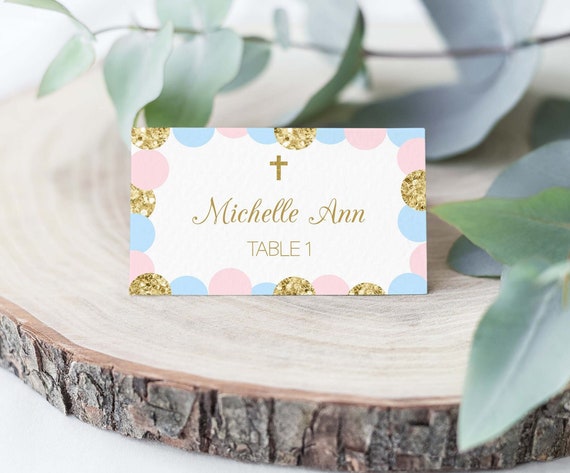 First Holy Communion Girl Place cards, Tent cards, Editable Template