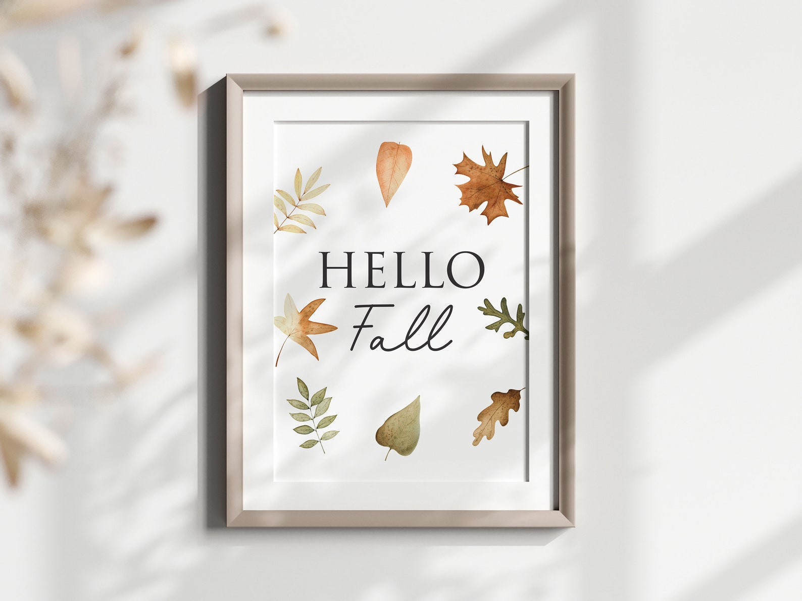 HELLO FALL Print Decor, Fall Leaves Printable Wall Art Watercolor ...