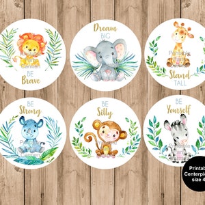 Jungle printable centerpieces, boy baby shower decor, instant download, jungle animals, size 4"