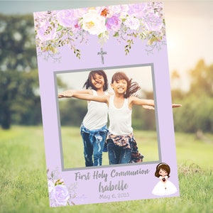 Photo Booth Template Purple First Communion Girl FC03