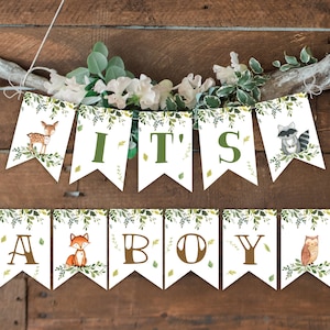 Banner It's a Boy Woodland Baby Shower, Woodland Animals Baby Shower Decoration Boy Baby Shower, Printable banner, Instant download