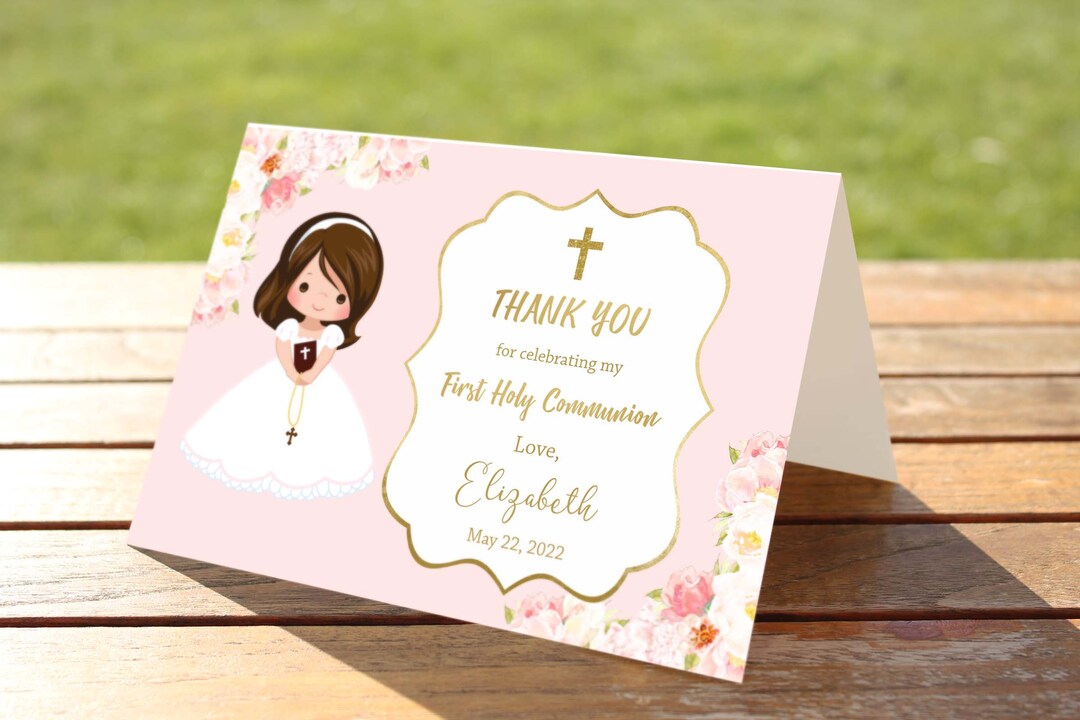 First Holy Communion Thank You Card, Girl First Holy Communion
