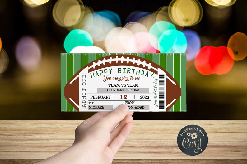 Birthday Ticket Template Football Ticket. Printable Birthday - Etsy