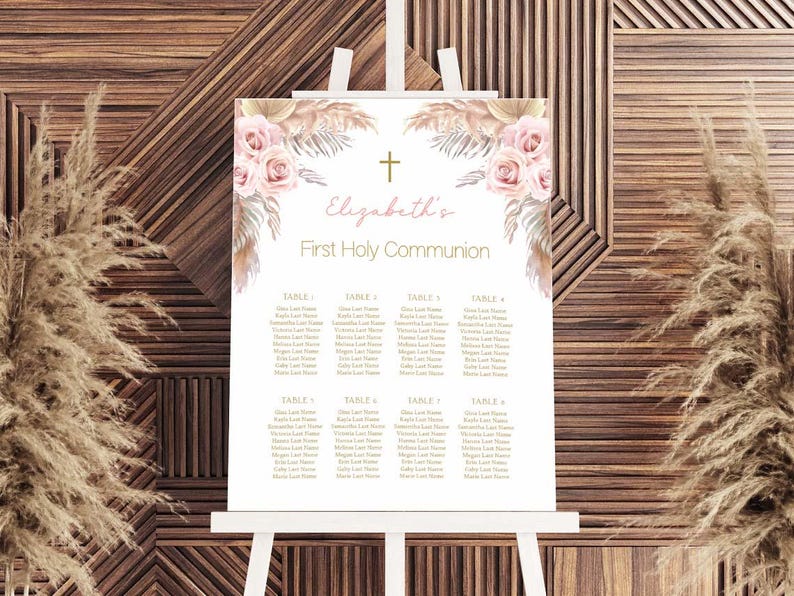 Blond Girl First Holy Communion Invitation, Boho First Holy Communion invitation, Printable Invitation, Editable Template, Pampas grass image 9