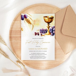 First Holy Communion Invitation Template - Modern Printable Card for ...