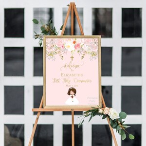 First Holy Communion Thank You Card, Girl First Holy Communion, Printable Thank You card, pink, Personalized Card, FC01 image 4