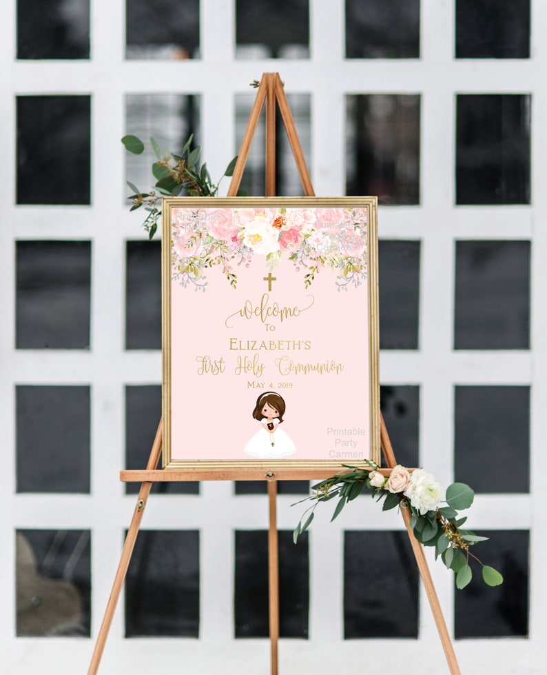 First Holy Communion Thank You Card, Girl First Holy Communion, Printable Thank You card, pink, Personalized Card, FC01 image 4