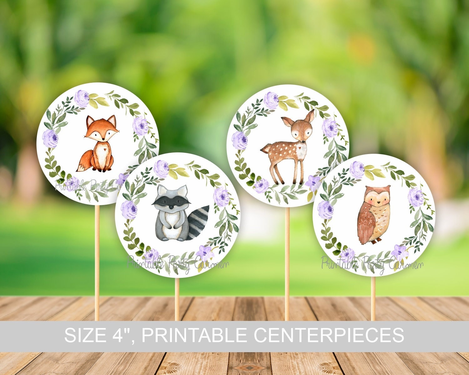 Woodland baby shower centerpieces Girl Baby Shower Printable Centerpieces Baby Shower Decoration Lilac decorarions Woodland