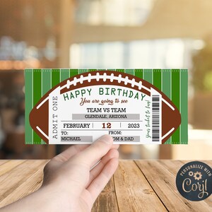 Birthday Ticket Template, Football Ticket. Printable Birthday Gift Idea ...