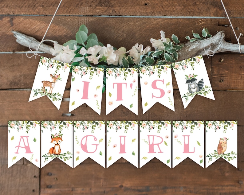 Woodland Banner Girl
Woodland animals, deer, Fox, Owl
Woodland Baby Shower Banner