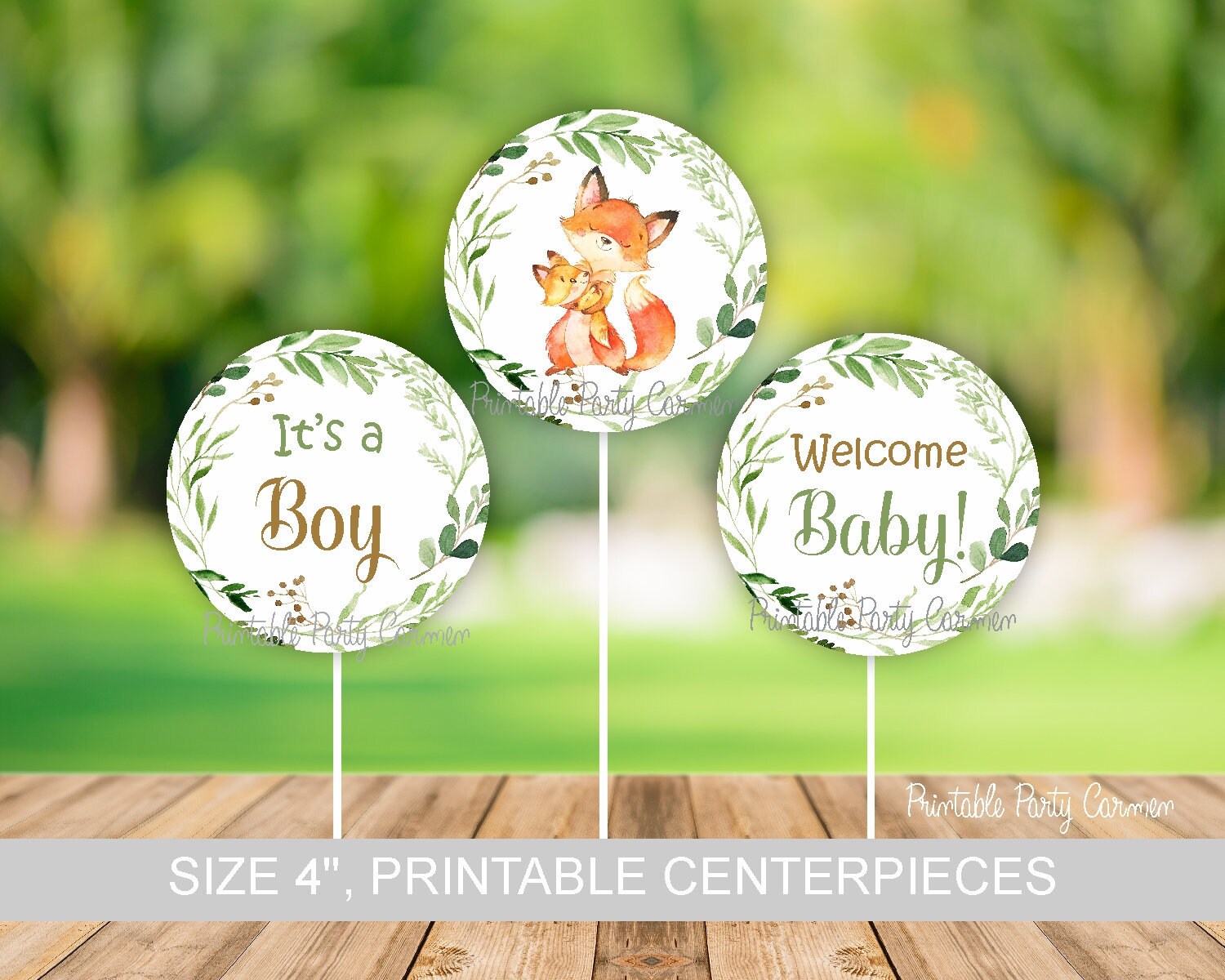 Fox Woodland baby shower centerpieces baby shower decoration printable centerpieces Fox animals mother and baby
