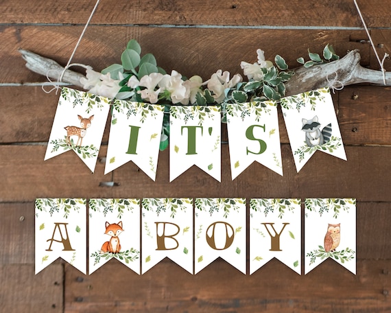 Banner It S A Boy Woodland Baby Shower Woodland Animals Etsy