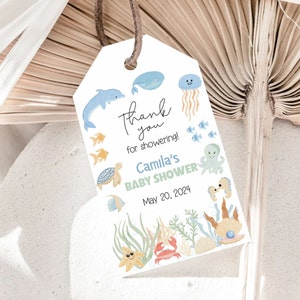 Under the Sea Baby Shower Favor Tags, Ocean Animals Baby Shower, Whale Shower, Gender Neutral, Printable Tag, Editable Template BSFAV003