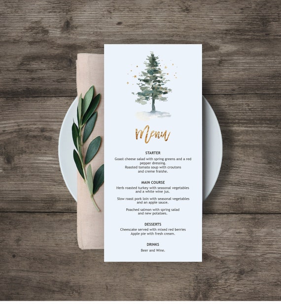 Christmas Menu, Printable Christmas Menu, Holiday Menu Card, Editable Template, Christmas Pine Tree, CHR01