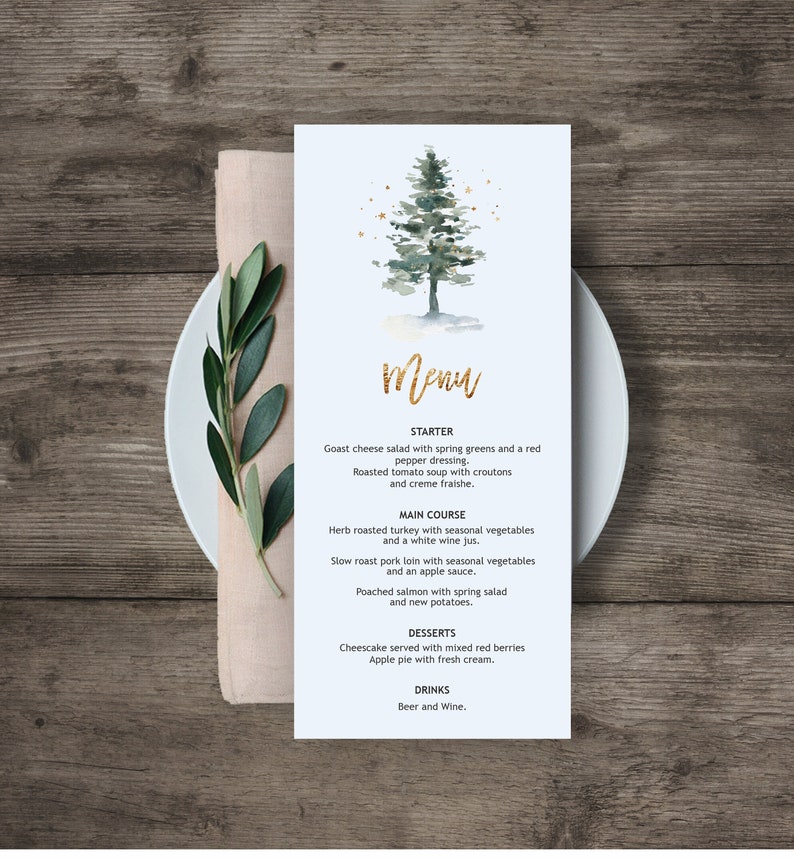Christmas Menu, Printable Christmas Menu, Holiday Menu Card
