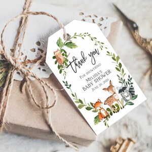 Baby shower favor tags woodland animals, woodland animals, Gift tags printable, forest tags, editable template, BSFAV003