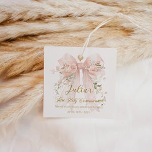 Pink Bow First Holy Communion Invitation Template | Coquette Floral ...