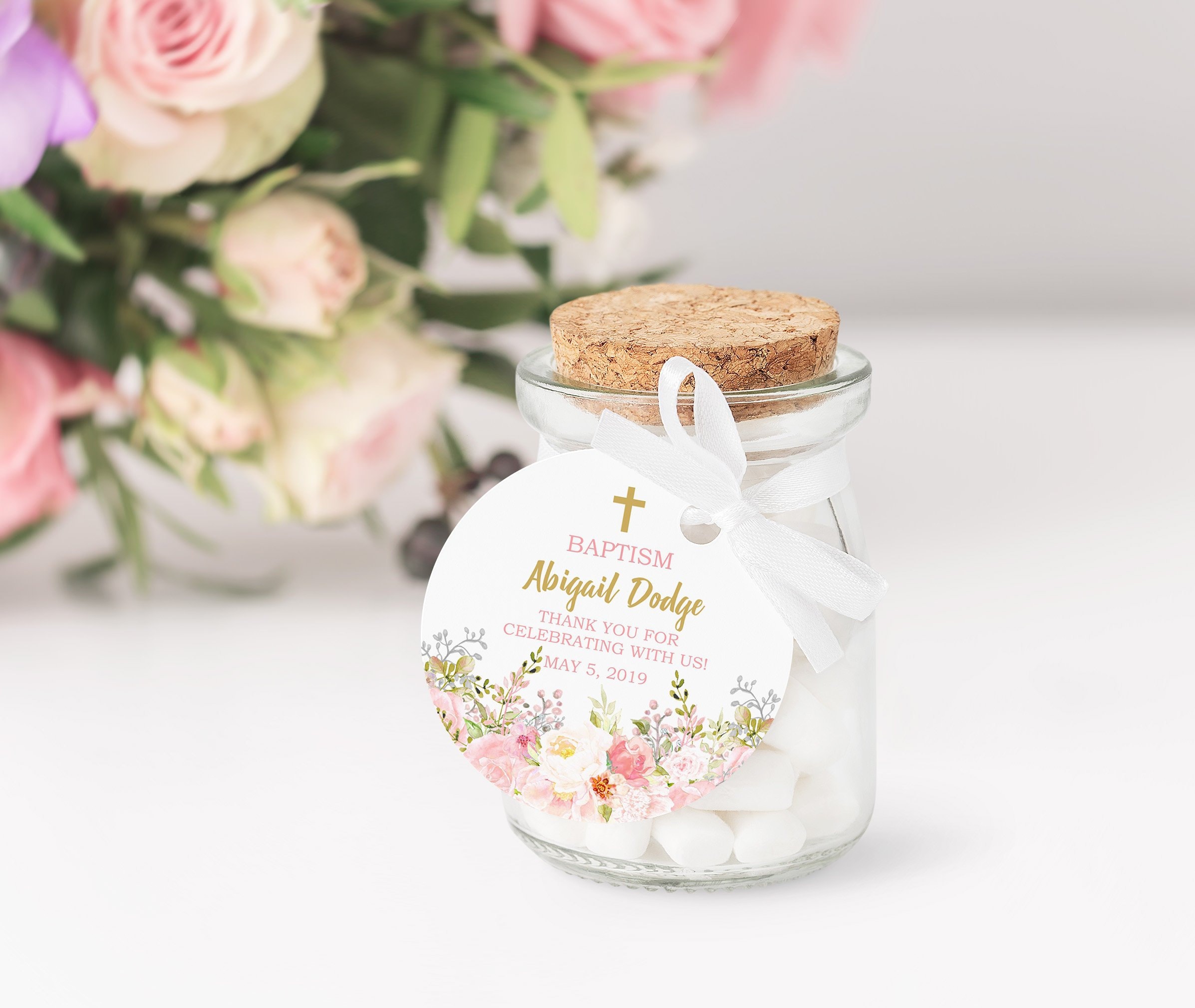 baptism girl labels baptism floral favor tags baptism favors Floral