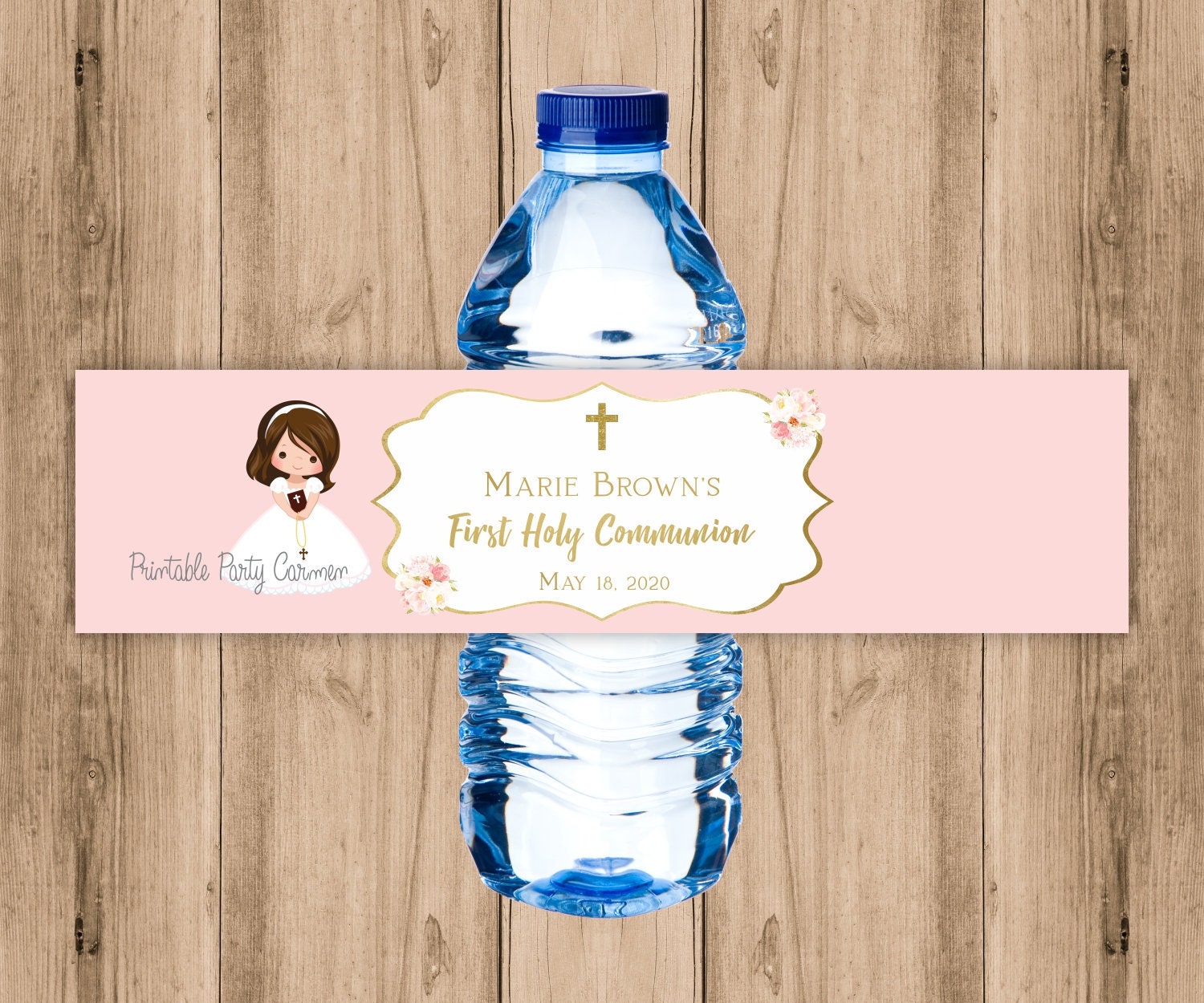 Cross First Holy Communion Party Favors Favor Water Bottle Labels Wrappers Personalized Custom