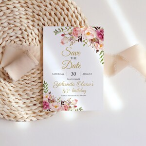 80th Birthday Invitation, 80th Birthday Dinner, Adult Birthday Card, Printable Invitation, Editable Template, Floral Pink Watercolor image 7