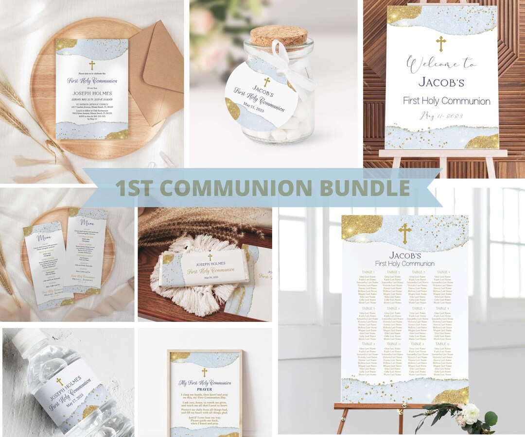 First Holy Communion Invitation BUNDLE, 1st Communion Printables, First ...
