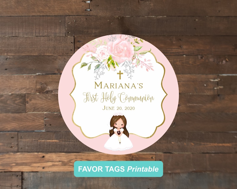 First Holy Communion Favor Tags Girl Printable Tags - Etsy