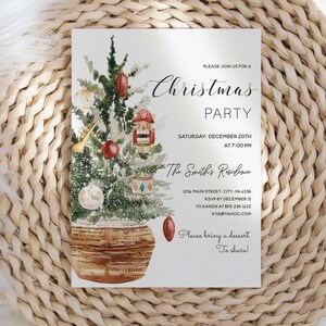 Christmas Invitation, Holiday Party Invitation, Printable Invitation Christmas card, Pine tree, Editable Template, Instant Download, CHR10
