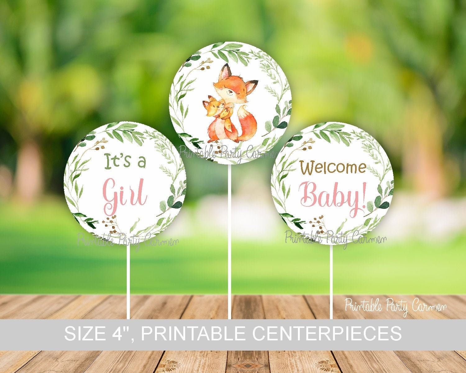 Fox Woodland baby shower centerpieces girl baby shower decoration printable centerpieces Fox animals mother and baby