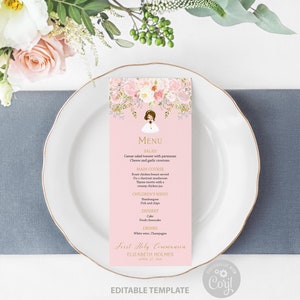 First Holy Communion Thank You Card, Girl First Holy Communion, Printable Thank You card, pink, Personalized Card, FC01 image 7