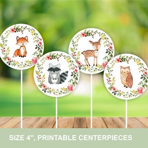 Dekoracje na Baby Shower w stylu leśnym, do wydrukowania, na Baby Shower dla dziewczynek, z uroczymi zwierzętami leśnymi i zielonym wieńcem