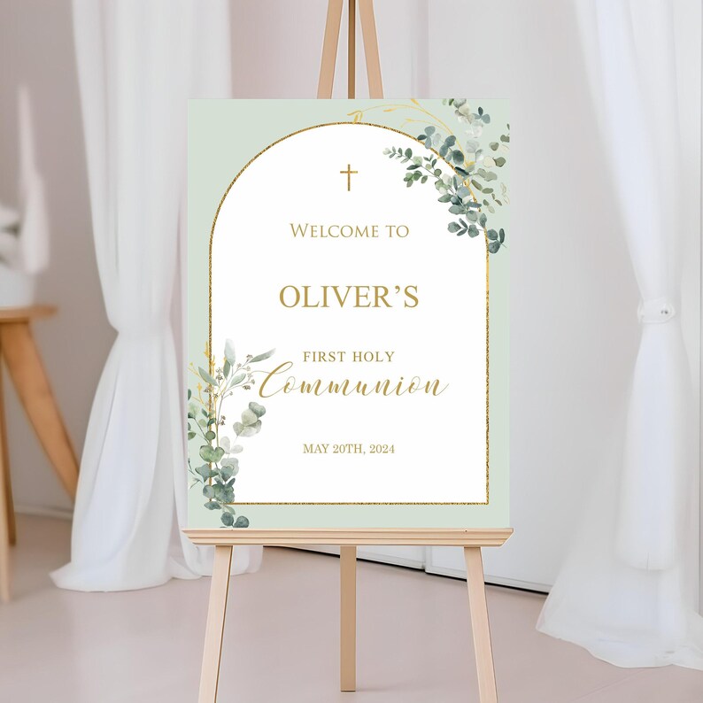 Communion Mint First Communion Welcome Sign Template, 1st Communion Poster, Boy First ...