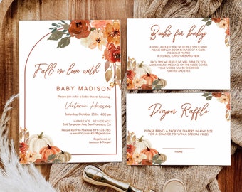 Invito per baby shower "Innamorarsi", invito per baby shower autunnale, baby shower autunnale, genere neutro, baby shower a tema zucca, BF101