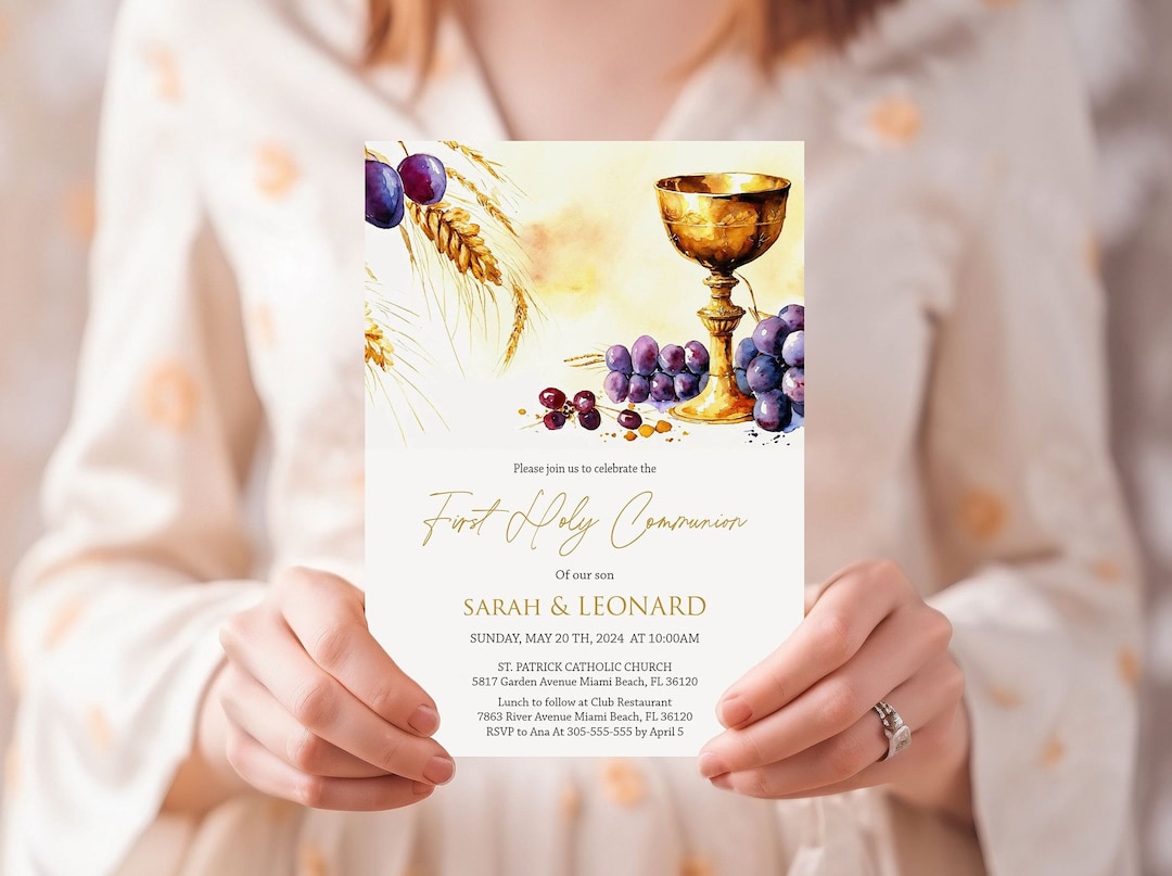 First Holy Communion Invitation Template - Modern Printable Card for ...