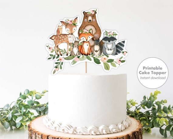 Woodland Cake Topper, Baby Shower Cake Topper Girl, Woodland animals ...