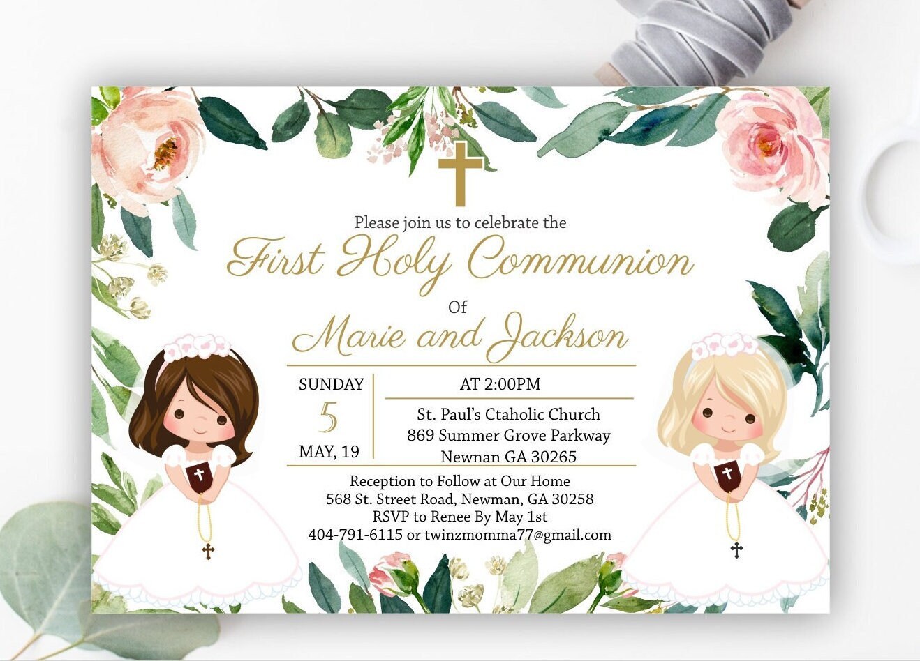 First Communion Invitations For Twins