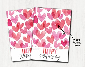 Valentines Cookie Card Printable. Happy Valentines Day Cookie Card. Red Hearts Valentine's day. Valentine cookie tags. Instant download