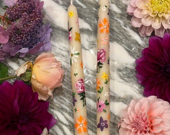 Mixed floral beeswax candle pair of 2, custom options available