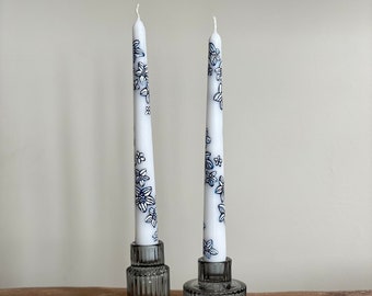 Chinoiserie inspired blue & white hand painted candles