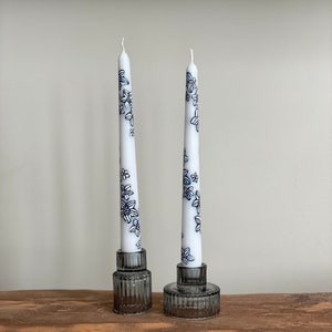 Chinoiserie inspired blue & white hand painted candles image 1