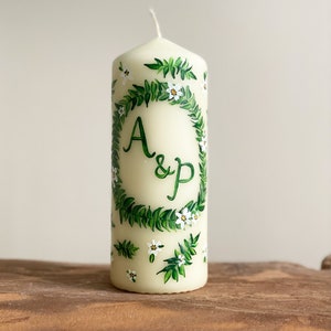 Monogrammed Pillar Candle Custom Floral Design image 3