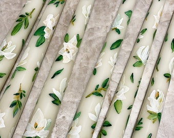 Magnolia Hand painted floral taper candles, set of 2
