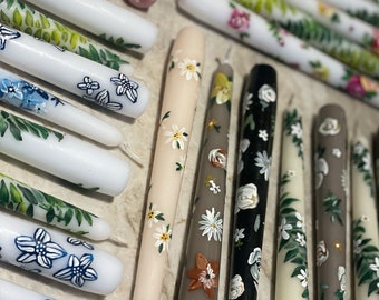 CUSTOM Hand painted floral taper candles