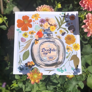 Tequila Giclee Print mit echten gepressten Blumen